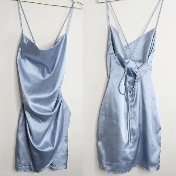 Lucy in the Sky Dresses & Skirts - Lucy In The Sky Icy Blue Sexy Satin Mini Slip Dress - Small J10006